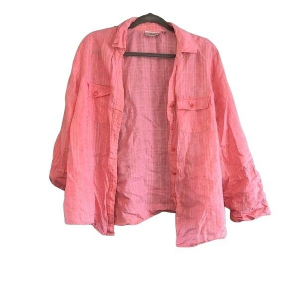 Studio Works Womens Pink Button-Up Shirt 2X Lightweight Textured Long Sleeve Poc - Picture 1 of 5